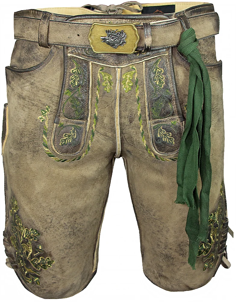 MADDOX Kurze Herren Lederhose Hartsee mit Gürtel | Erde Gold