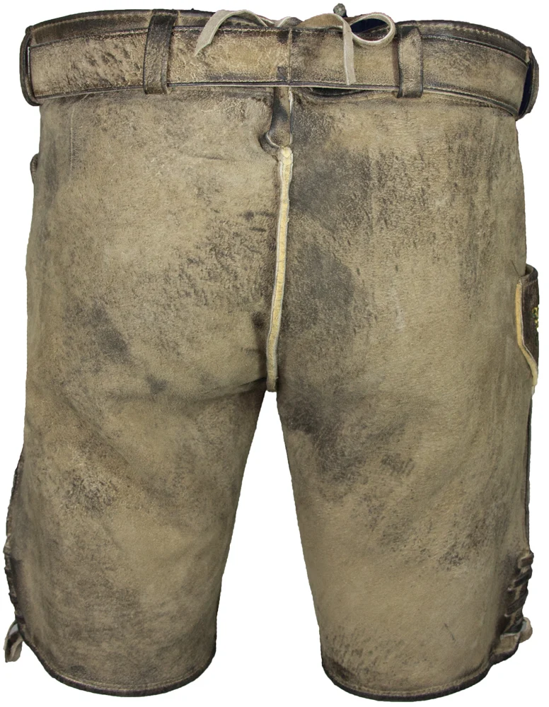MADDOX Kurze Herren Lederhose Hartsee mit Gürtel | Erde Gold