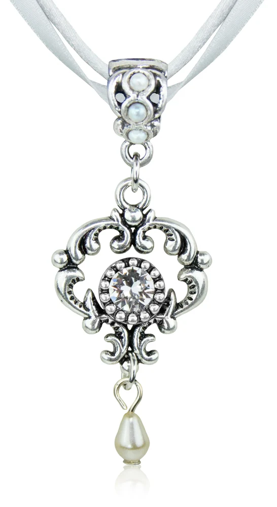 LUISIA® Halskette Malou mit Ornament Anhänger und Premium Kristall - Silber