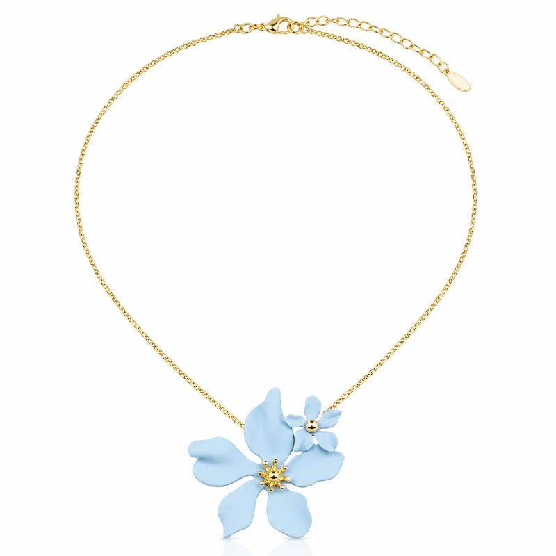 LUISIA® Halskette "Nelia" mit Blumen - 16 Karat vergoldet | Hellblau