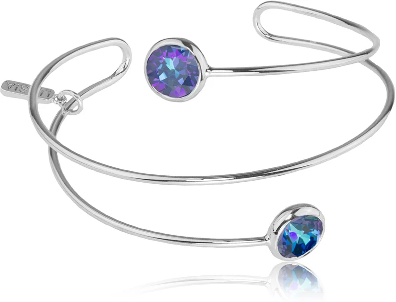 LUISIA® Spiral Armreif "Fjella" mit zwei Premium Kristallen - Silber / Royal Blue Delite