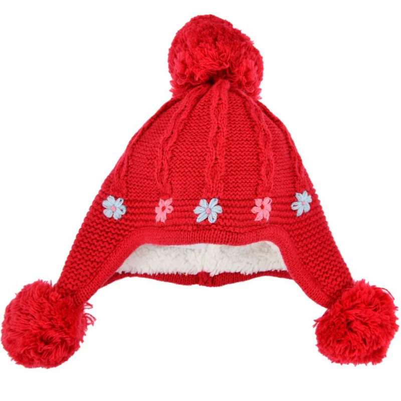 BONDI Baby Mädchen Strickmütze "Blümchen" 86562 - Rot | Kindermütze Wintermütze Gefüttert