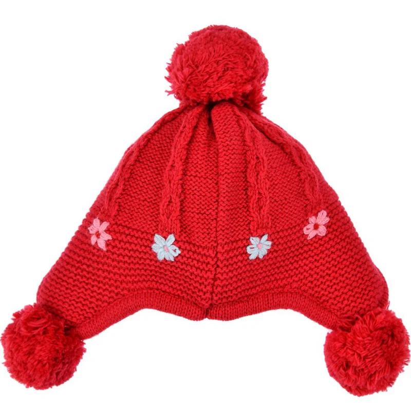 BONDI Baby Mädchen Strickmütze "Blümchen" 86562 - Rot | Kindermütze Wintermütze Gefüttert