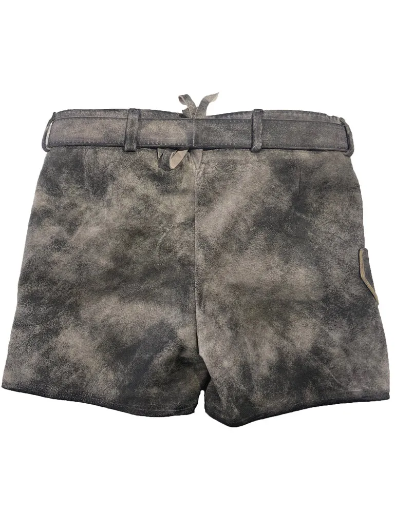 MADDOX Kurze Mädchen Lederhose "Fichtelsee" mit Gürtel | Steingrau