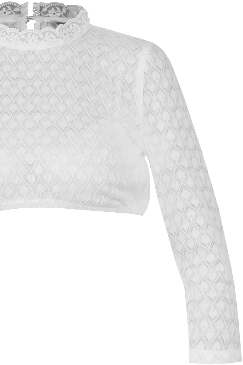 Dirndlbluse hochgeschlossen mit verziertem Stehkragen