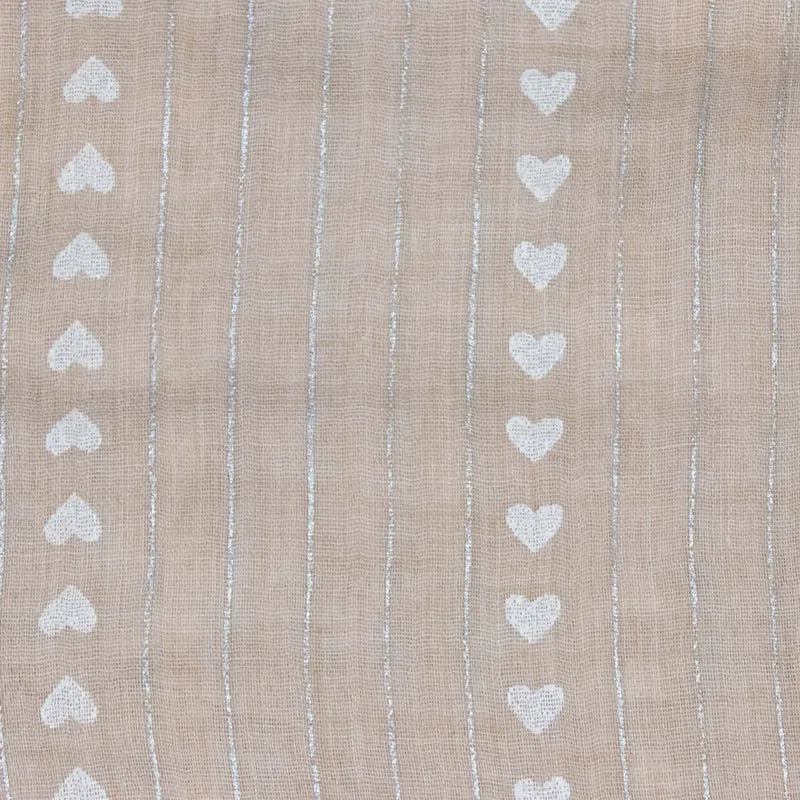 Halstuch Schal Unifarben mit Herzen und Glitzer Streifen 185 x 70 cm | Hellbraun