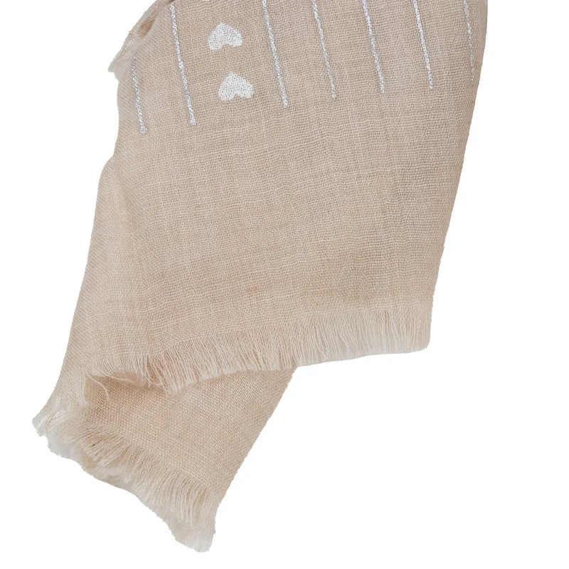 Halstuch Schal Unifarben mit Herzen und Glitzer Streifen 185 x 70 cm | Hellbraun