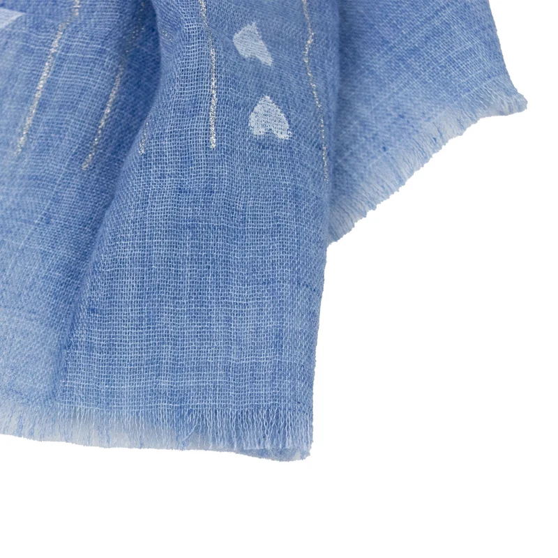 Halstuch Schal Unifarben mit Herzen und Glitzer Streifen 185 x 70 cm | Hellblau