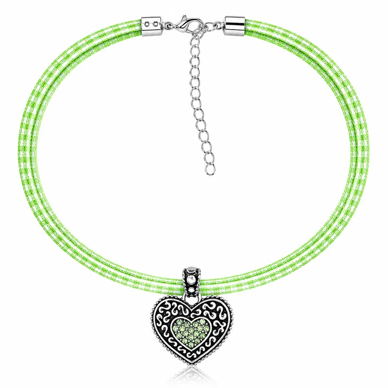 LUISIA® Kinder Halskette "Kariert mit Herz" mit Kristallen von Swarovski® | Hellgrün