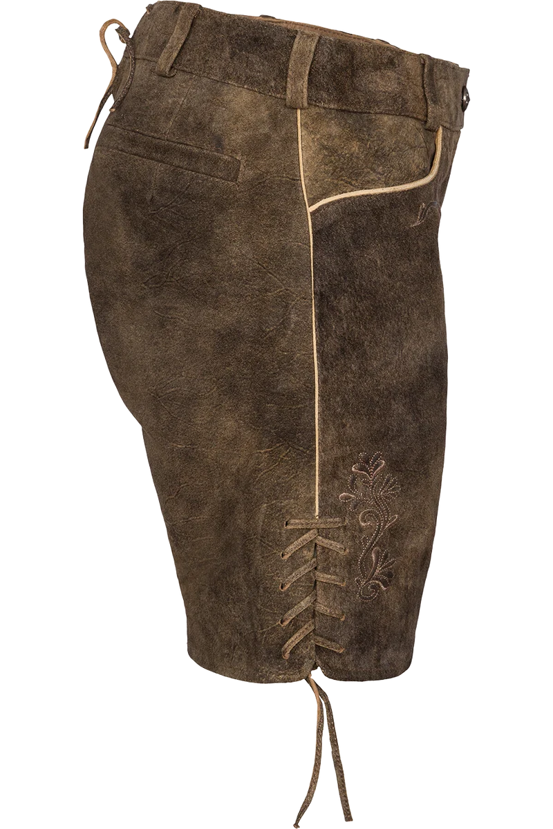 Damen Lederhose kurz mit dezenter Stickerei