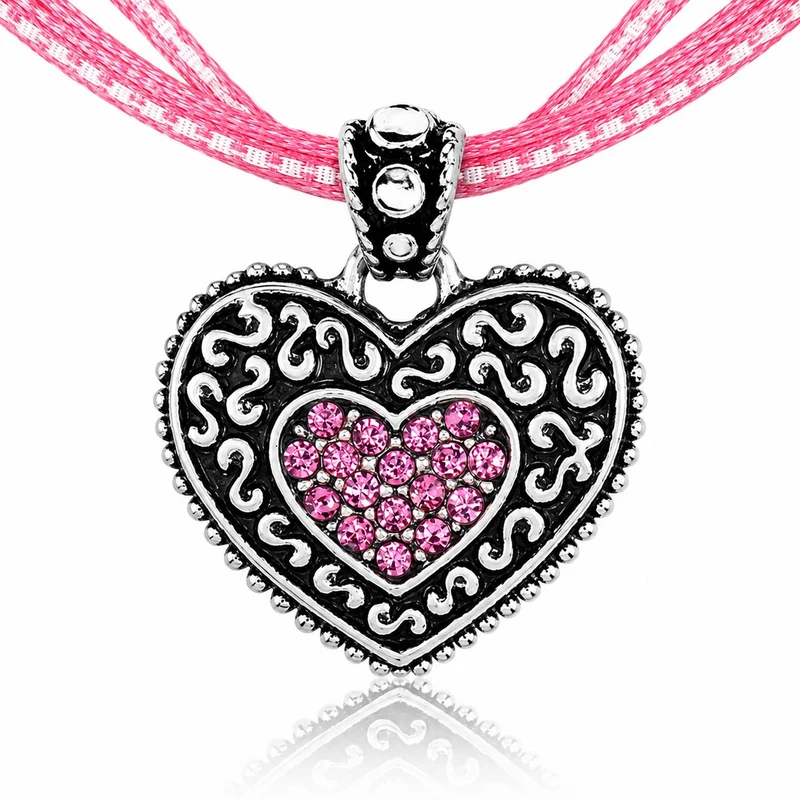 LUISIA® Kinder Halskette "Kariert mit Herz" mit Kristallen von Swarovski® | Rosa