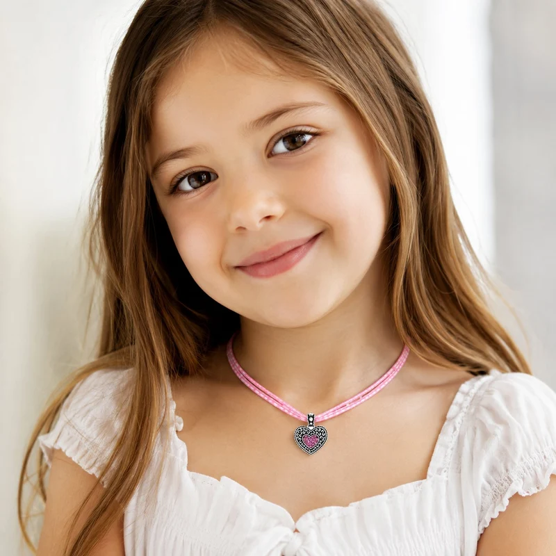LUISIA® Kinder Halskette "Kariert mit Herz" mit Kristallen von Swarovski® | Rosa