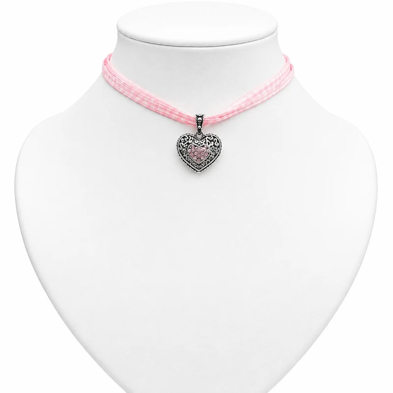 LUISIA® Kinder Halskette "Kariert mit Herz" mit Kristallen von Swarovski® | Rosa