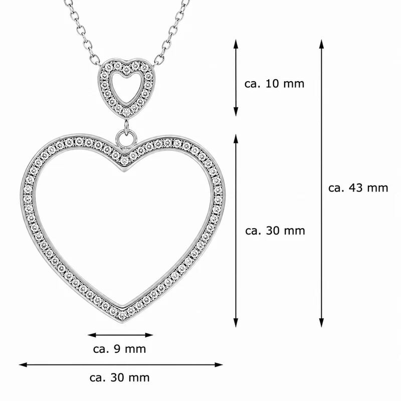 LUISIA® Halskette mit Strass Herz-Anhänger | Edelstahl 80cm Länge