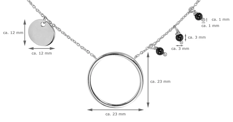 LUISIA Halskette "Ring mit schwarzen Achat Perlen" 67051 | 925 Silber (Länge 50cm)