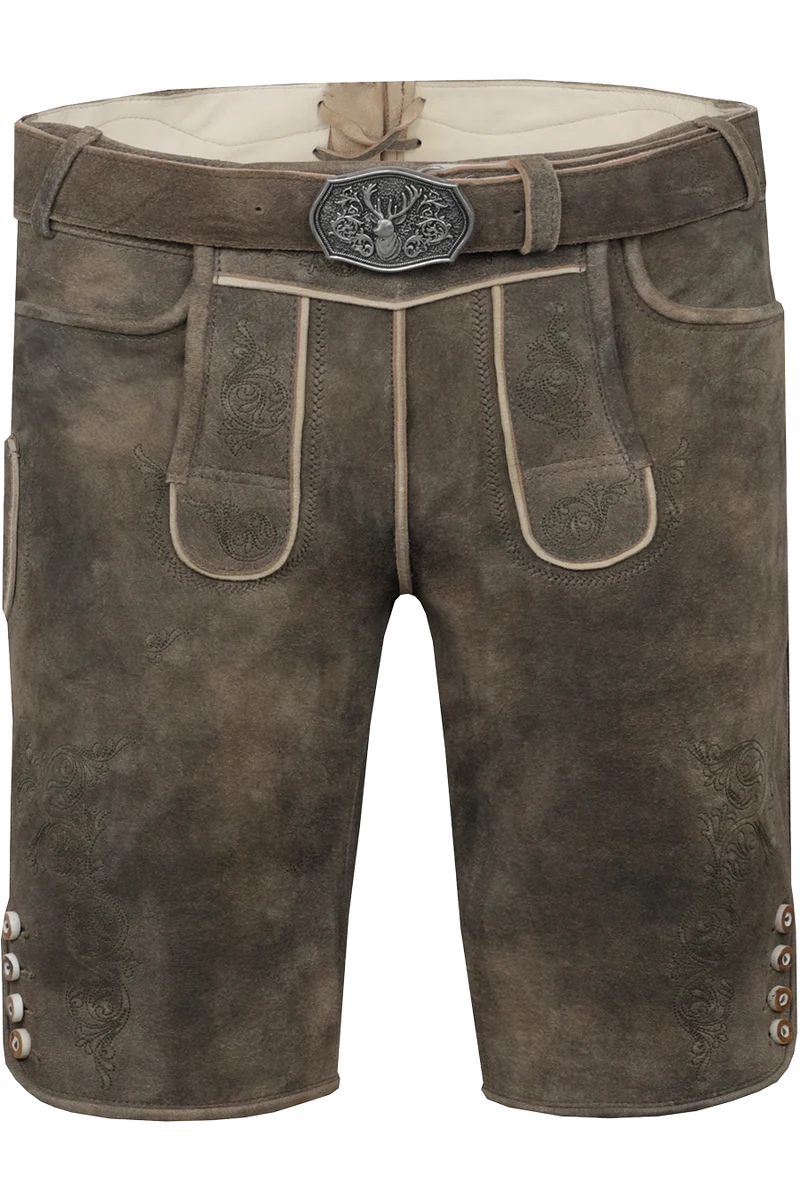 Herren Lederhose kurz mit Stickerei und Gürtel