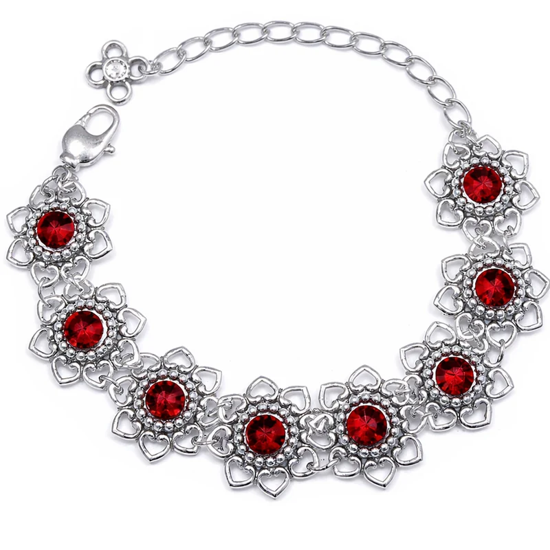 LUISIA® Armband "Leandra" mit Herzblüten und Premium Kristallen | Siam / Dunkelrot
