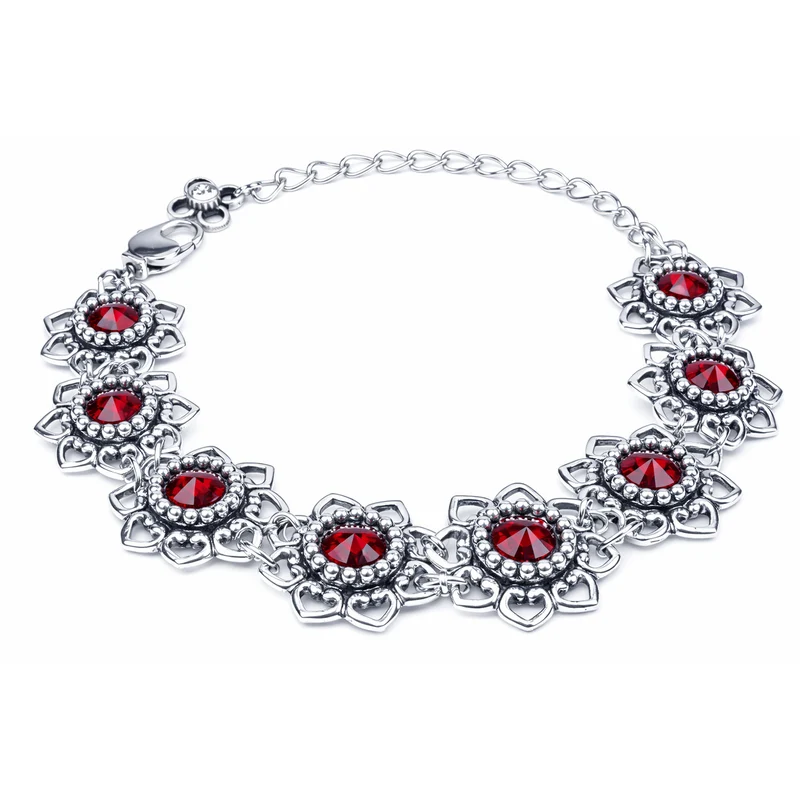 LUISIA® Armband "Leandra" mit Herzblüten und Premium Kristallen | Siam / Dunkelrot