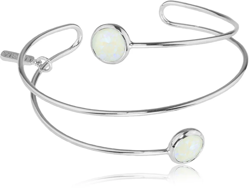 LUISIA® Spiral Armreif "Fjella" mit zwei Premium Kristallen - Silber / Light Grey Delite
