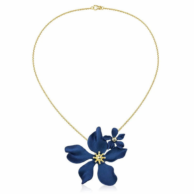 LUISIA® Halskette "Nelia" mit Blumen - 16 Karat vergoldet | Dunkelblau