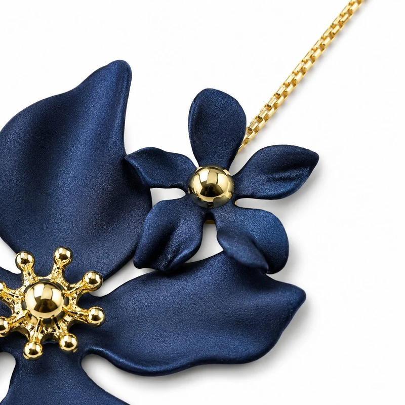 LUISIA® Halskette "Nelia" mit Blumen - 16 Karat vergoldet | Dunkelblau