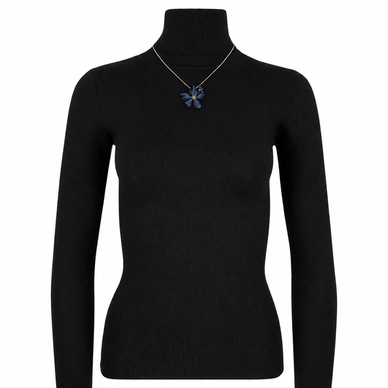 LUISIA® Halskette "Nelia" mit Blumen - 16 Karat vergoldet | Dunkelblau