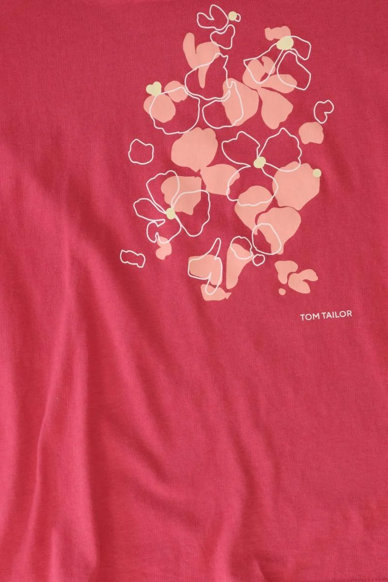Tom Tailor T-Shirt Gr. S mit Blumenmuster Kurzarm rot aus Baumwolle