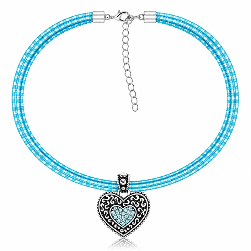 LUISIA® Kinder Halskette "Kariert mit Herz" mit Kristallen von Swarovski® | Türkis