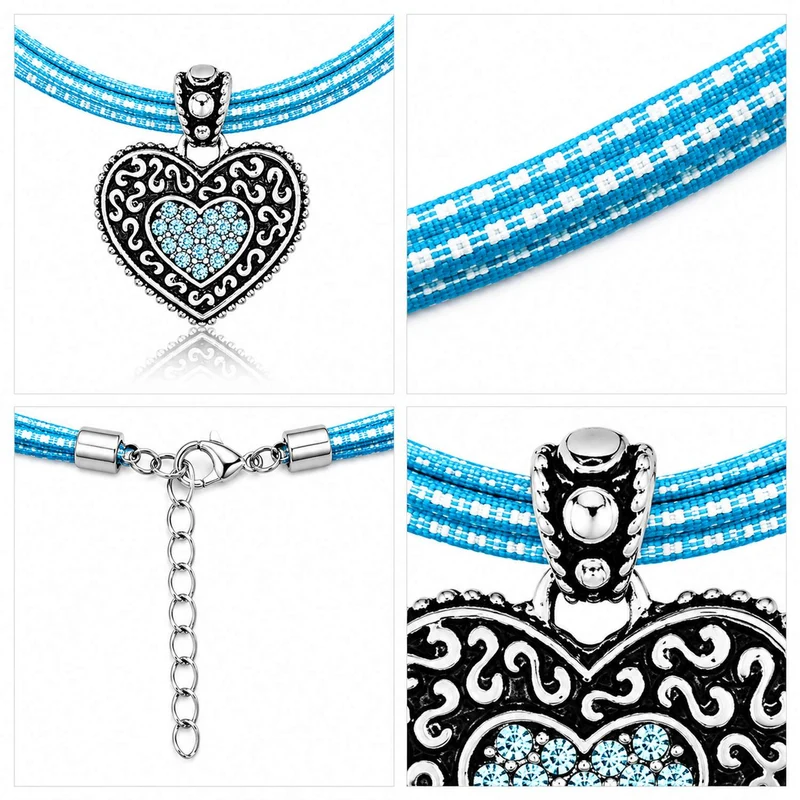 LUISIA® Kinder Halskette "Kariert mit Herz" mit Kristallen von Swarovski® | Türkis
