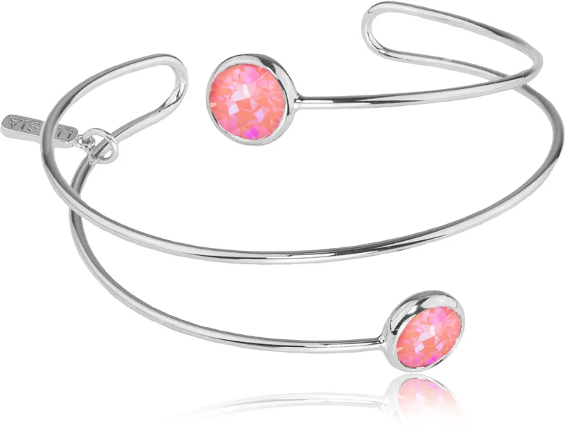 LUISIA® Spiral Armreif "Fjella" mit zwei Premium Kristallen - Silber / Lotus Pink Delite