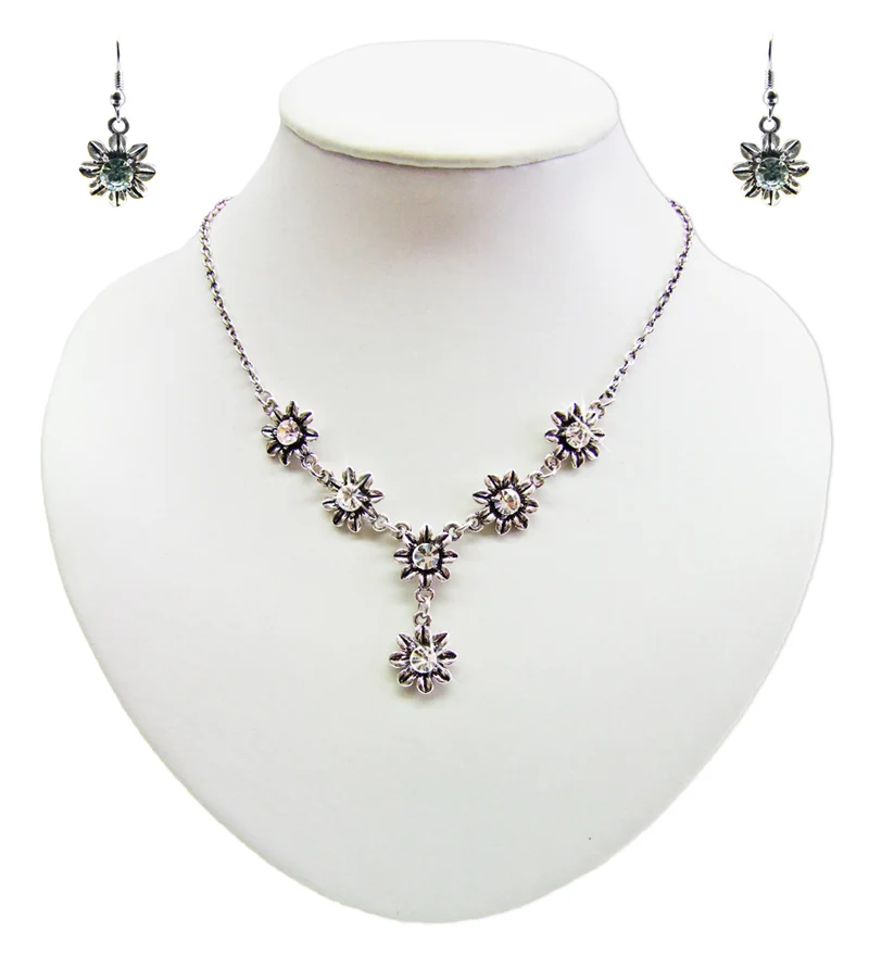 Blumen Collier mit Ohrhängern - Kristall