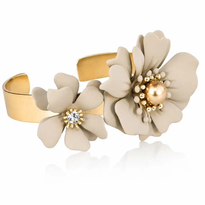 LUISIA® Armreif Armspange "Nelia" mit Blumen - 16 Karat vergoldet | Sand