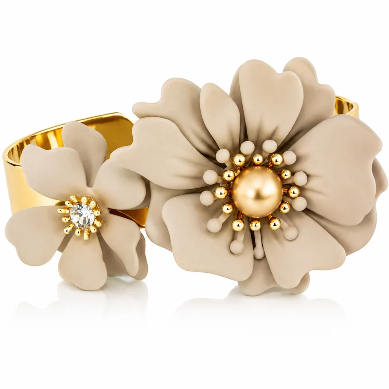 LUISIA® Armreif Armspange "Nelia" mit Blumen - 16 Karat vergoldet | Sand