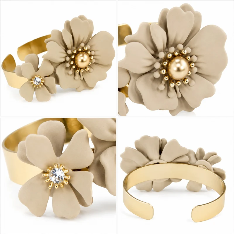 LUISIA® Armreif Armspange "Nelia" mit Blumen - 16 Karat vergoldet | Sand