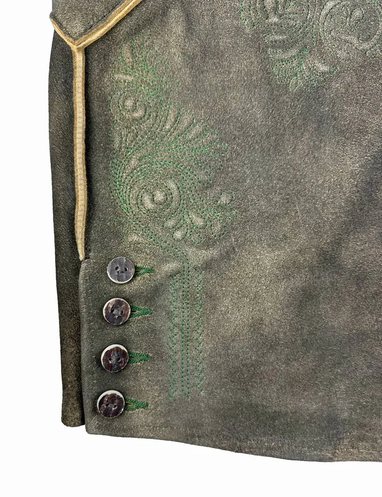 Buchberger Kurze Lederhose "Karl 1" mit Gürtel | Ziegenvelours Braun Grün