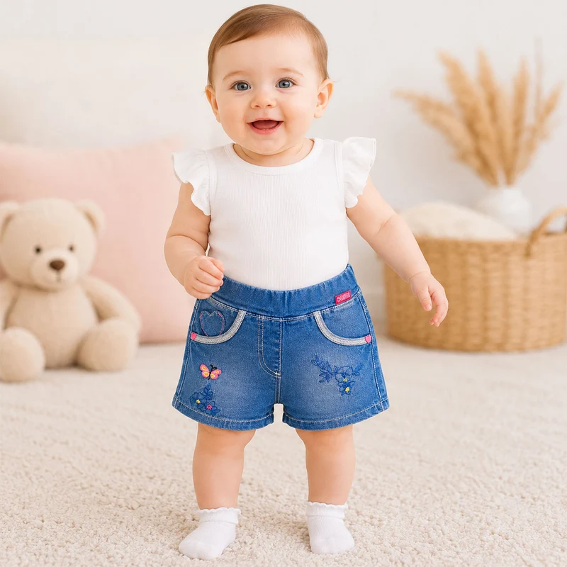 BONDI Baby Kinder Jeansshorts "Butterfly"- Blau 86584 | Kurze Jeans