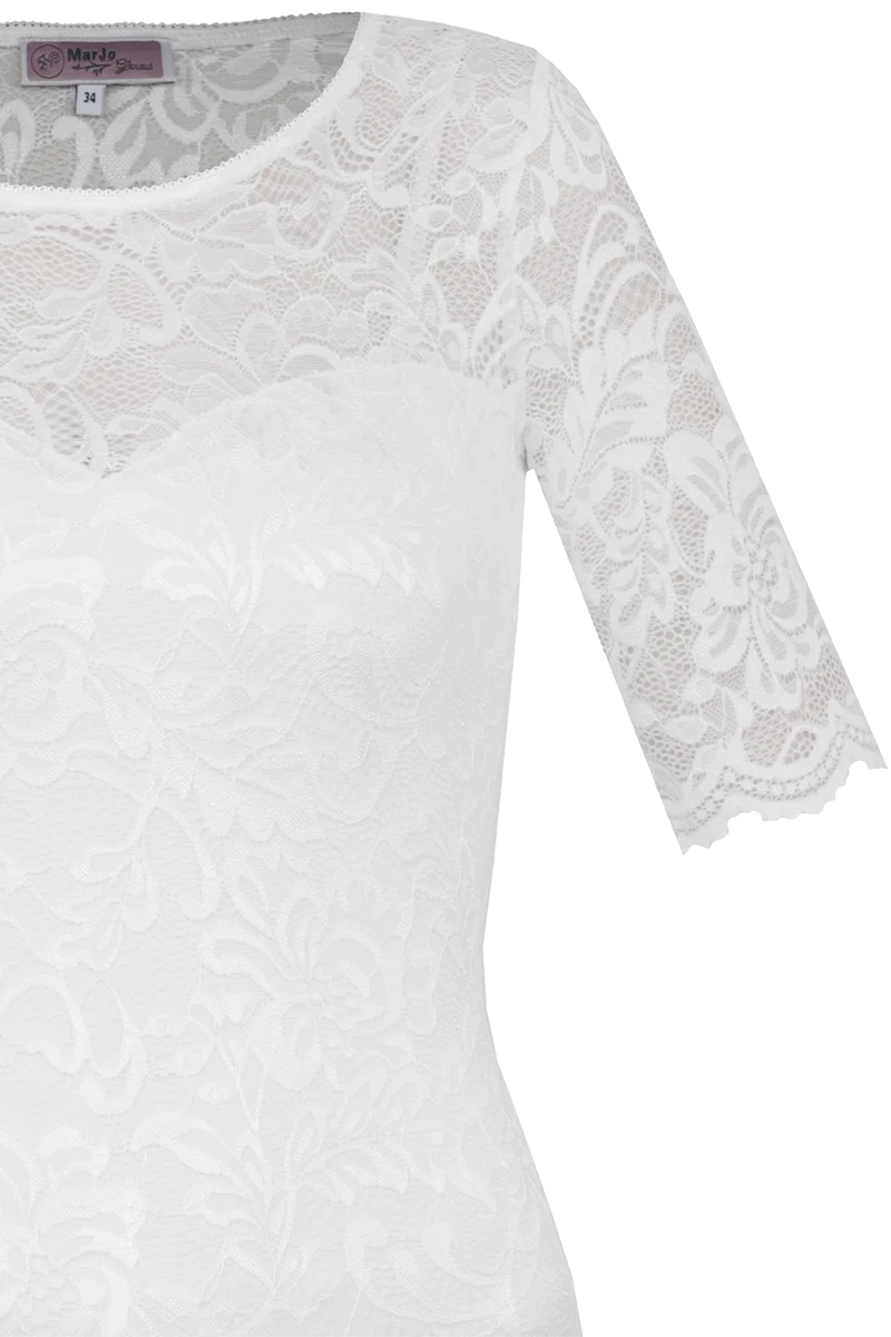 Damen Trachten Spitzenbody vollelastisch mit Halbarm - offwhite