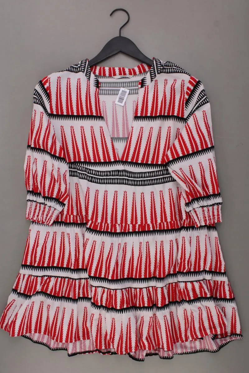 Only Midikleid Gr. 38 geometrisches Muster 3/4 Ärmel rot aus Baumwolle