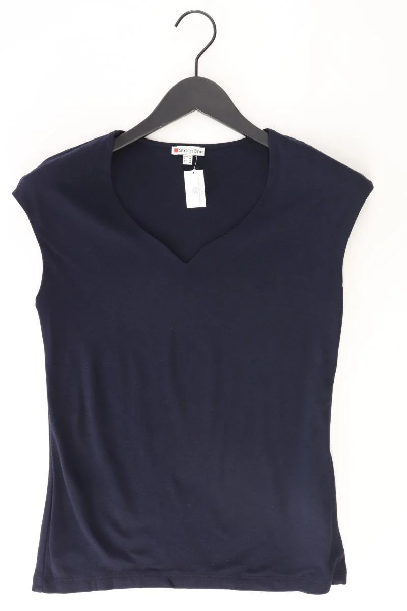Street One Shirt mit V-Ausschnitt Gr. 36 Kurzarm blau aus Baumwolle