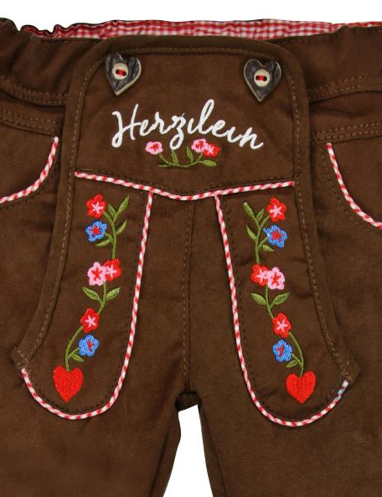 BONDI Baby Mädchen Trachten Kunstlederhose "Herzilein" gefüttert 86566 - Braun