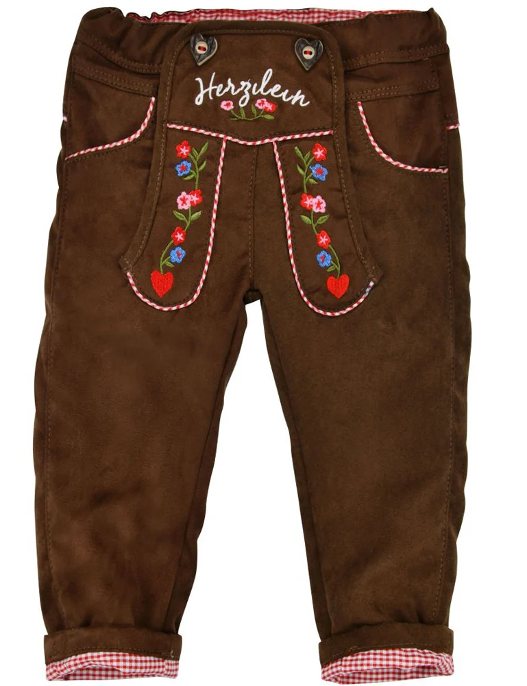 BONDI Baby Mädchen Trachten Kunstlederhose "Herzilein" gefüttert 86566 - Braun