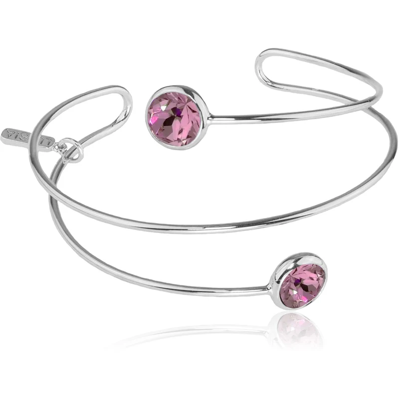 LUISIA® Spiral Armreif "Fjella" mit zwei Premium Kristallen - Silber / Light Rose