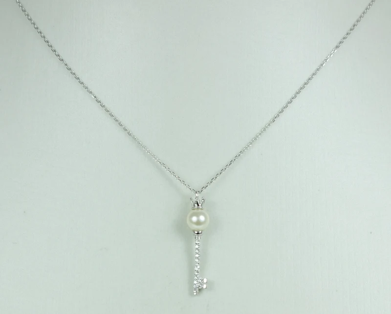 LUISIA Filigrane Damen Halskette mit Strass Perlen Schlüssel - 925 Silber Schmuck mit Zirkonia Anhä