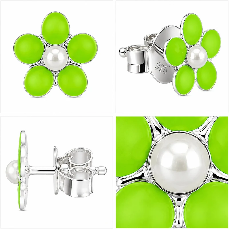 LUISIA® Ohrstecker "Blume" - 925 Sterling Silber | Hellgrün