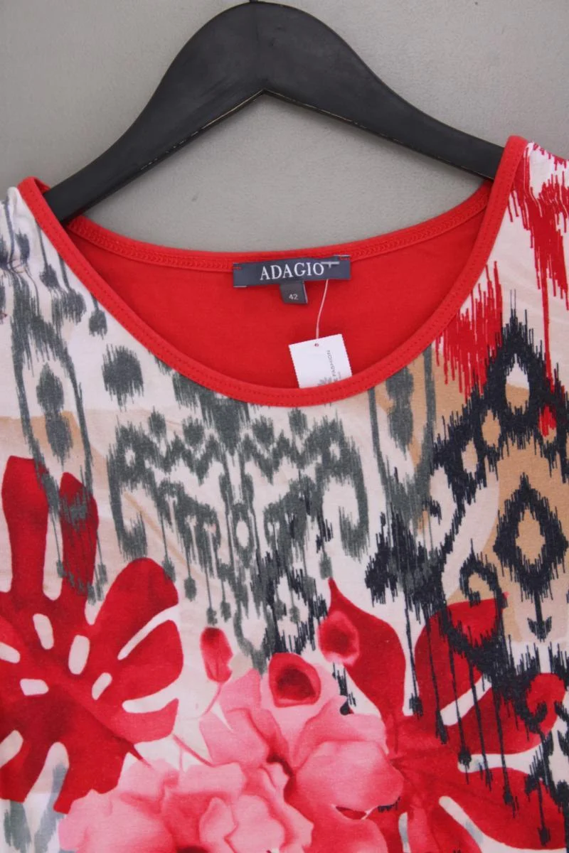 Adagio Printshirt Gr. 42 mit Blumenmuster Kurzarm rot aus Viskose