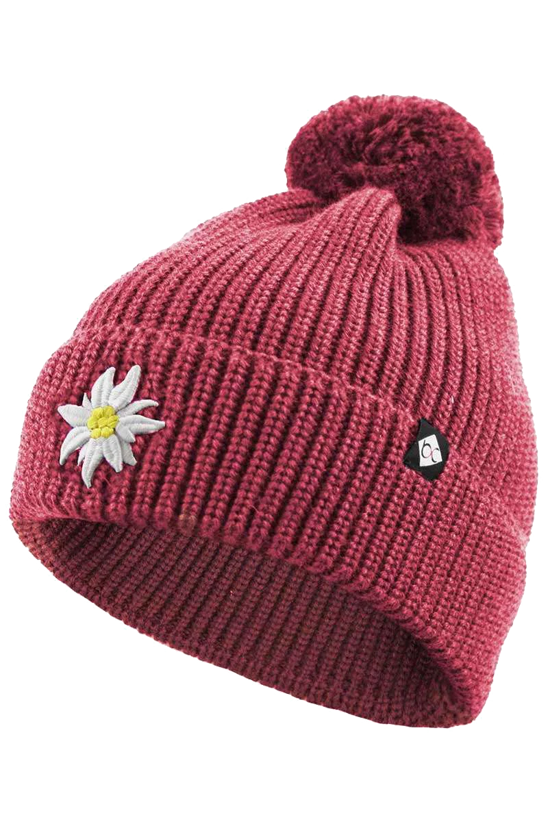 Unisex Bommelmütze mit Edelweiß-Stickerei