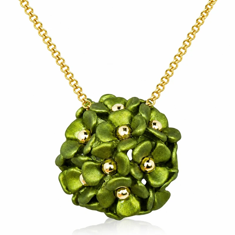 LUISIA® Halskette "Mia" mit Blüten Kugel - 16 Karat vergoldet | Olivgrün