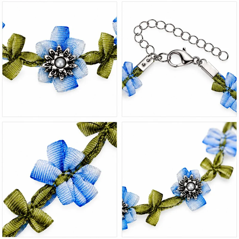 LUISIA® Stoffblütencollier "Seraphine" Kropfband mit Edelweiß 48365 | Blau
