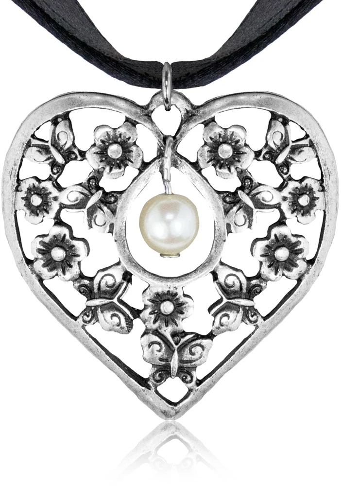 LUISIA Satin Collier Sue mit Herz Anhänger Schwarz