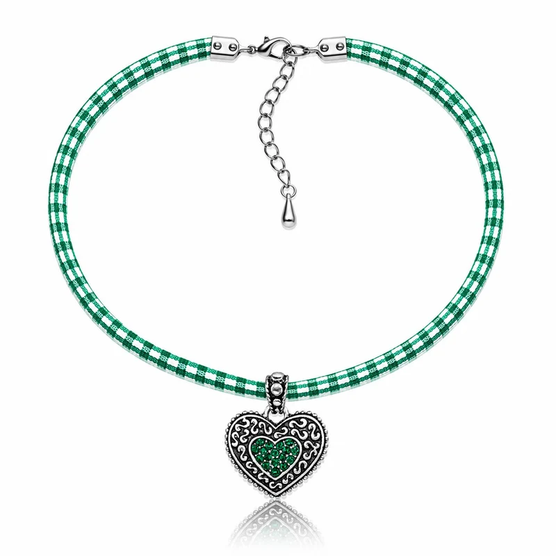 LUISIA® Kinder Halskette "Kariert mit Herz" mit Kristallen von Swarovski® | Dunkelgrün